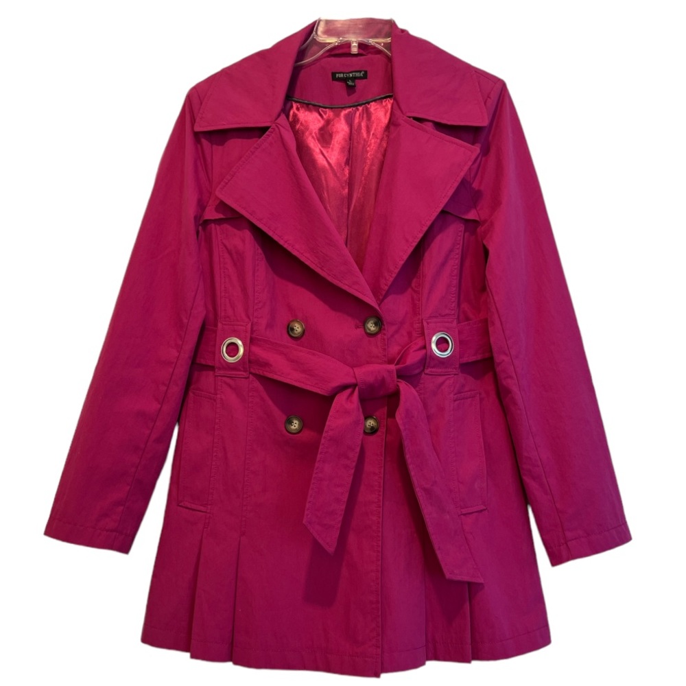 Princess Tailored Trench Coat Belted Double Breasted Pleated Hot Pink Size Large - Picture 14 of 16